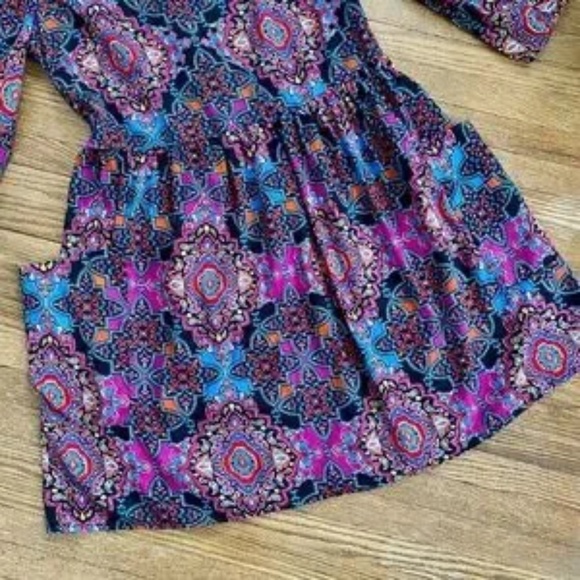 Band of Gypsies Paisley Print 3/4 Sleeves Geometric Pattern Shift Dress Size S - Picture 4 of 9